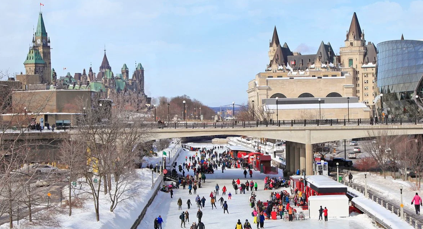 People skate on the Rideau Canal
